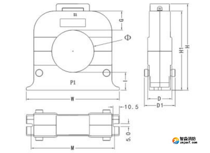 開口式，圓孔100A-400A外形尺寸圖